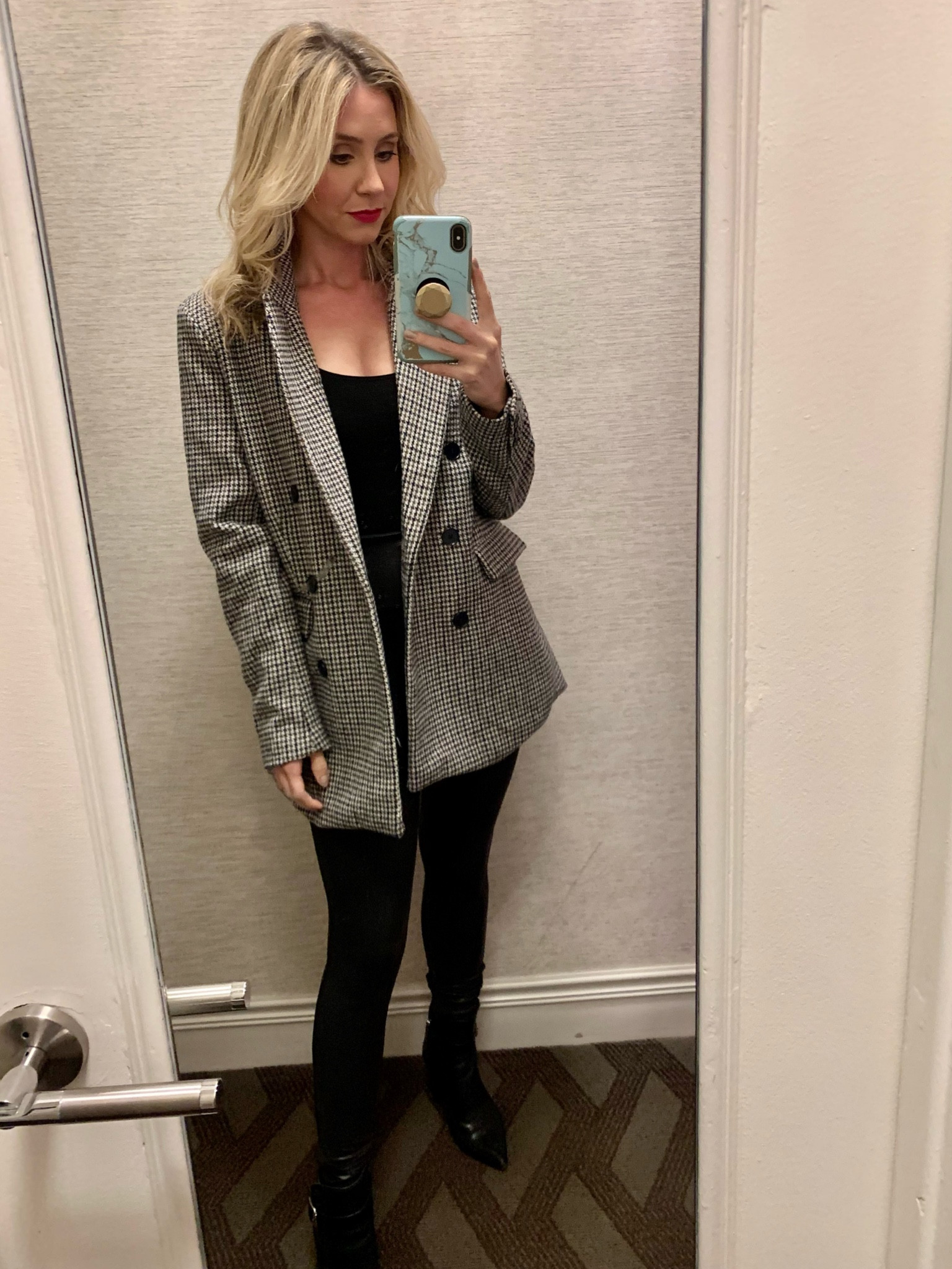 Holiday outfit
Christmas outfit 
Holiday party 
Blazer 
Spanx leather leggings 
Booties 

#LTKunder50 #LTKHoliday #LTKunder100