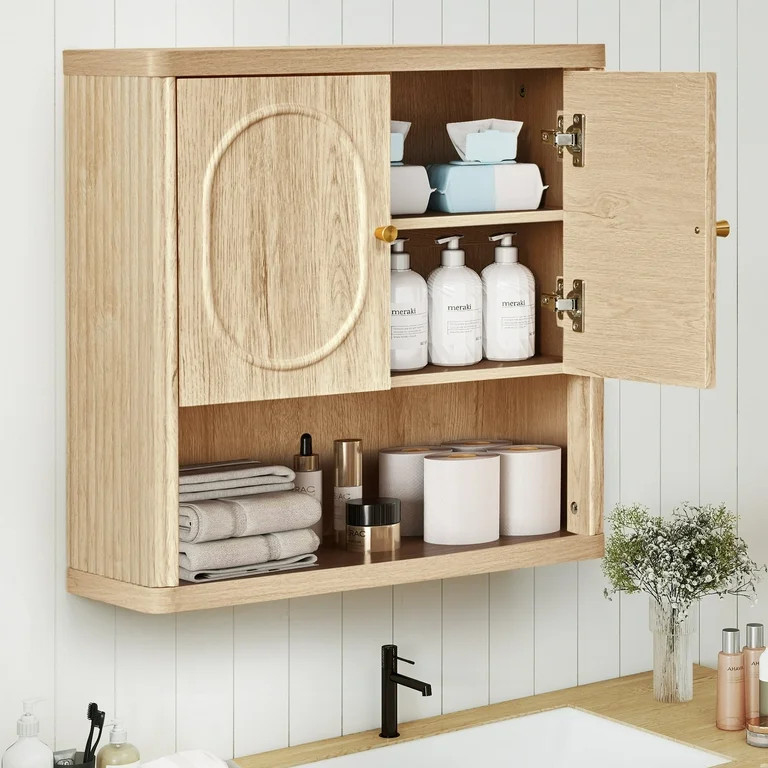 Wirrytor Fluted abinet Wall Mount, Vanity Medicine Cabinet Storage Organizer with Door and Adjust... | Walmart (US)