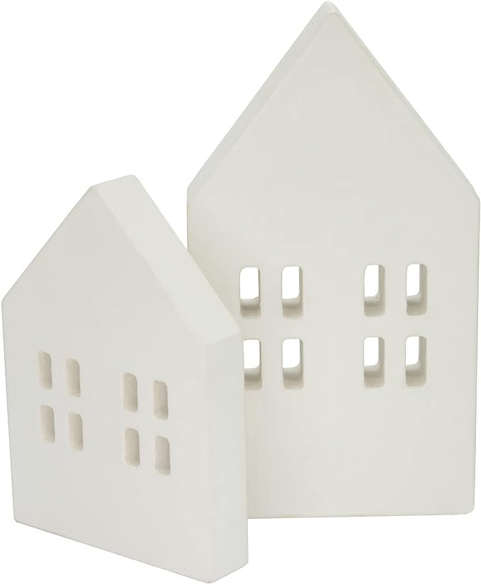 House Shaped Wooden Sign Block Farmhouse Home Sign Tiered Tray Decor 2 Pack (White) | Amazon (US)