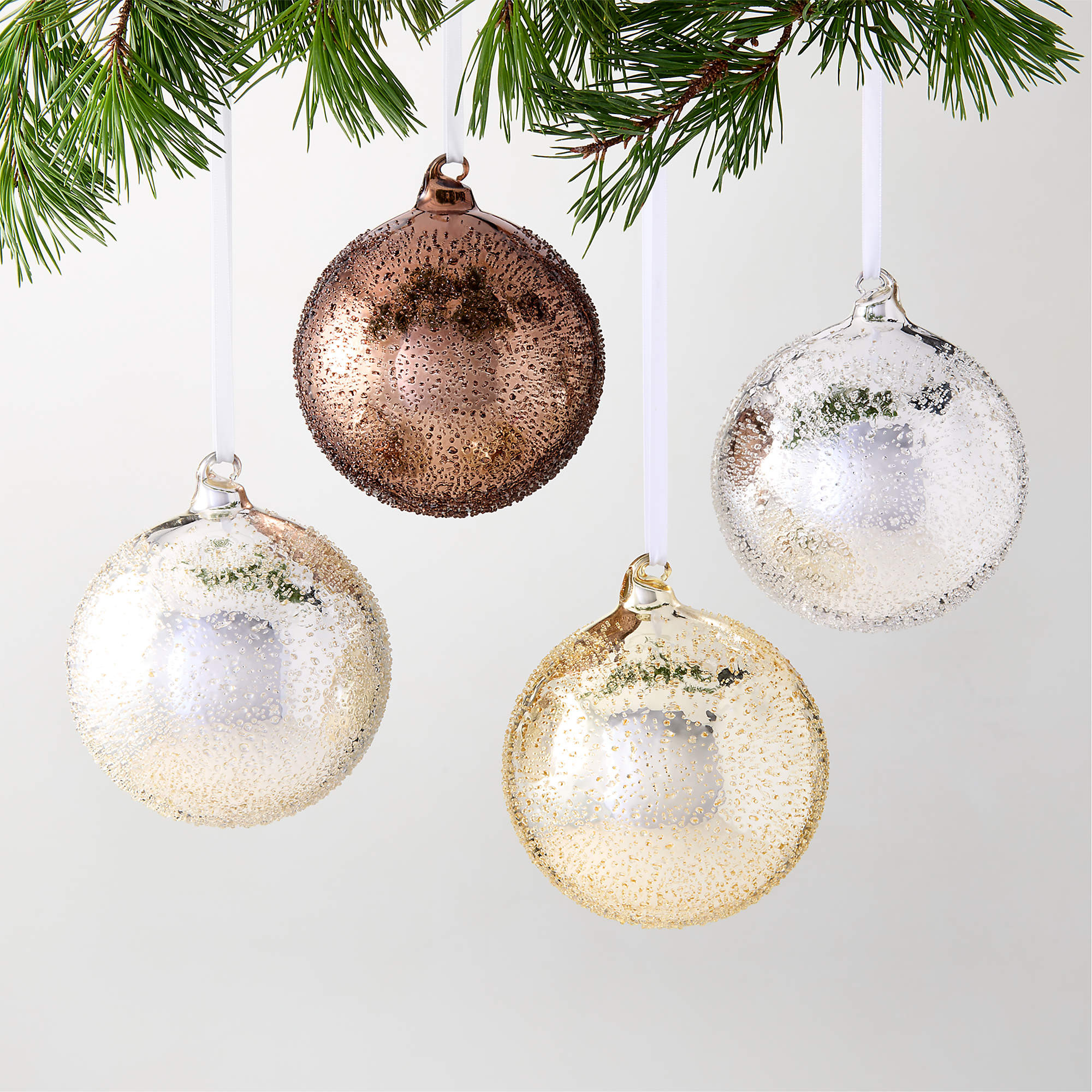 Textured Metallic Glass Christmas Tree Ornaments 5" Set of 4 + Reviews | CB2 | CB2