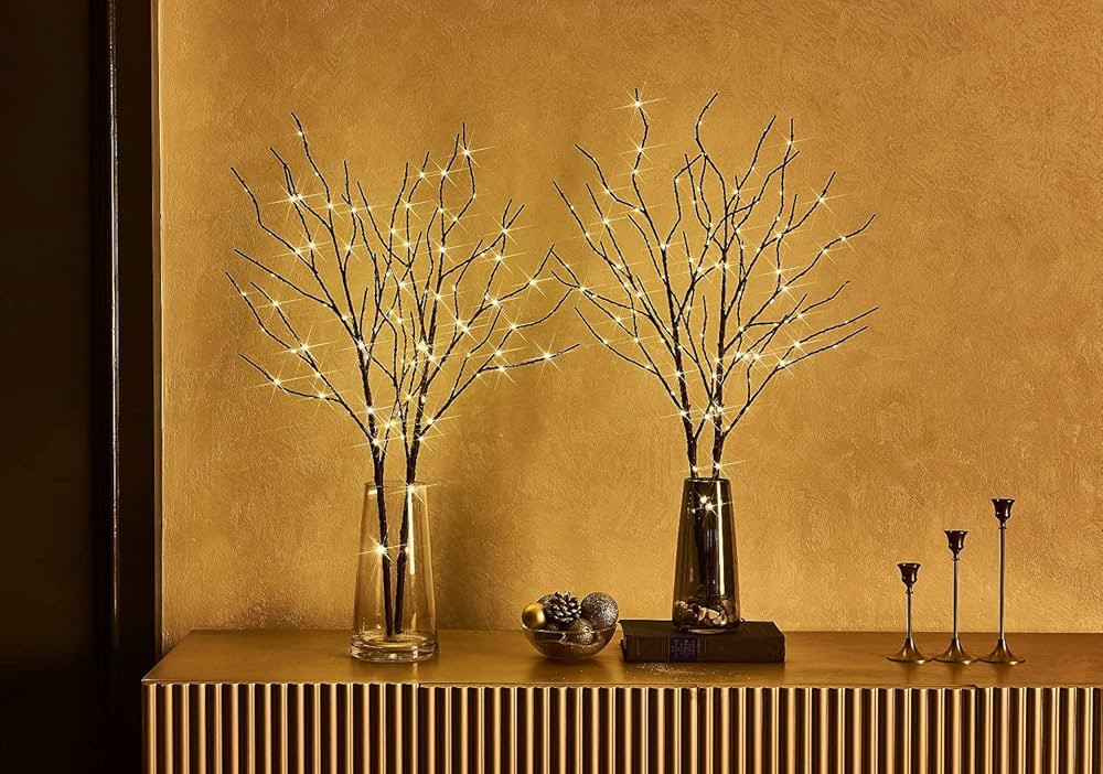 Fudios Branch Lights Battery Operated with Timer 32IN 100 LED, Fake Willow Branches with Fairy Li... | Amazon (US)