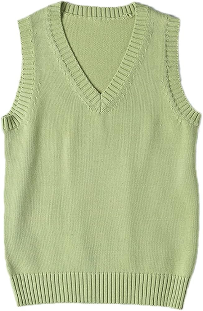 Blostirno Women’s Sweater Vest V Neck JK Uniform Kint Vests Solid Classic Sleeveless Pullover S... | Amazon (US)