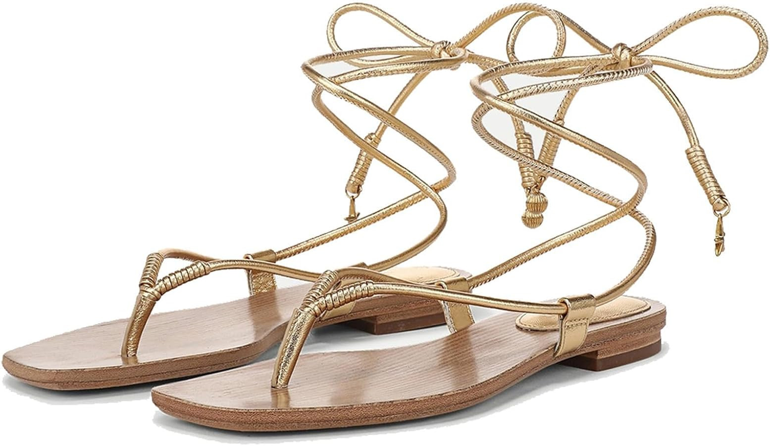 Rope Flat Sandals for Women Strappy Lace Up Square Open Toe Thong Sandals Comfortable Summer Beac... | Amazon (US)