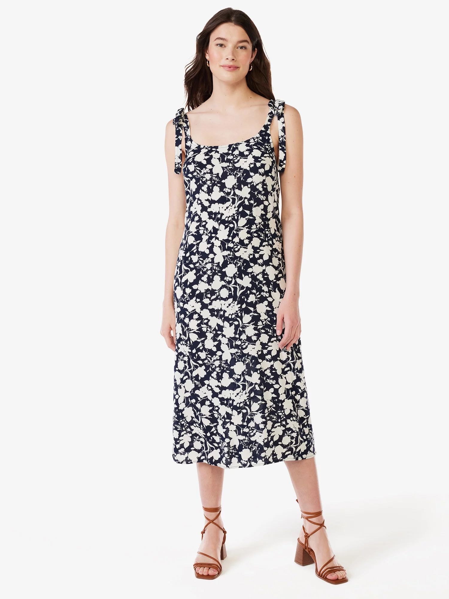 Free Assembly Women's Sleeveless Tie Shoulder Midi Slip Dress, Sizes XS-XXXL | Walmart (US)