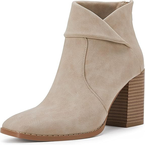 LAICIGO Women's Square Toe Ankle Boots High Chunky Stacked Heel Slip On Criss Cross Zipper Bootie... | Amazon (US)