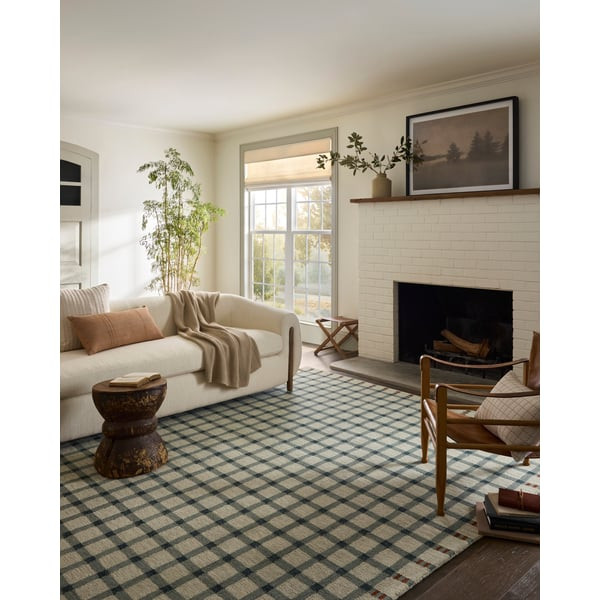Waylon WAY-02 Spa/Brick Wool Hand-Tufted Checkered Area Rug | Rugs Direct