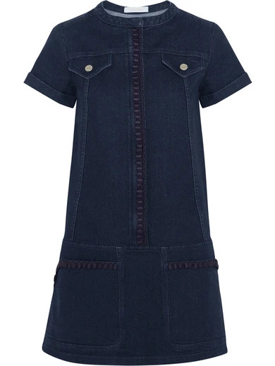 Embroidered stretch-denim mini dress | NET-A-PORTER (US)