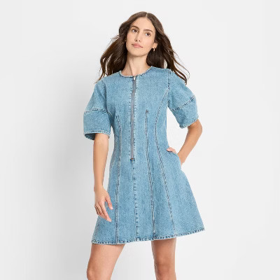 Women's Corset Denim Mini A-Line Dress - Future Collective Medium Wash | Target