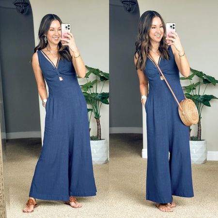 Casual vacation outfit

I am wearing size S blue wide leg jumpsuit - TTS!

Vacation  Vacation outfits  Resort wear  Resort style  Jumpsuit  Romper  Sandals  Rattan  Purse  Accessories  Casual outfit

#LTKstyletip #LTKtravel #LTKSeasonal