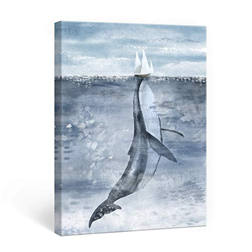 Adecuado Ocean Wall Art for Bedroom Coastal Wall Decor Whale and Ship Picture Seascape Canvas Pri... | Amazon (US)
