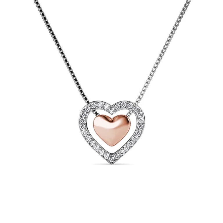 Cate & Chloe Susan 18k White Gold Plated Women's Necklace with Rose Gold Heart, Swarovski Crystal... | Walmart (US)