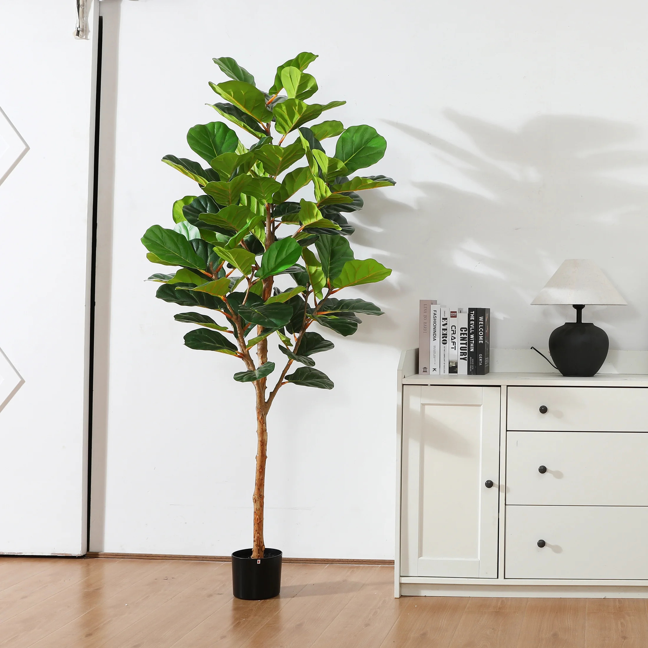 6FT Artificial Fiddle Leaf Fig Plants, Faux Plastic Tree with Natural Wood Trunk for Home Decor O... | Walmart (US)