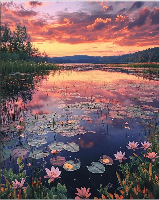 Number Artist Lily Sunset Paint by Numbers Kit for Adults Beginner \u2013 DIY Acrylic Painting by... | Amazon (US)