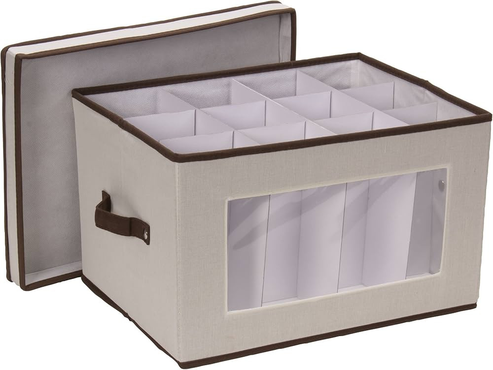 Household Essentials Stemware Storage Box, Windowed Storage with Lid, 12 Storage Compartments, Do... | Amazon (US)