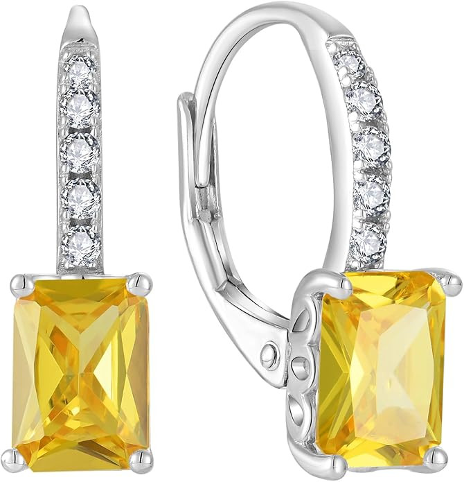 FJ Princess Cut Dangle Drop Earrings 925 Sterling Silver Leverback Square Solitaire Earrings Birt... | Amazon (US)