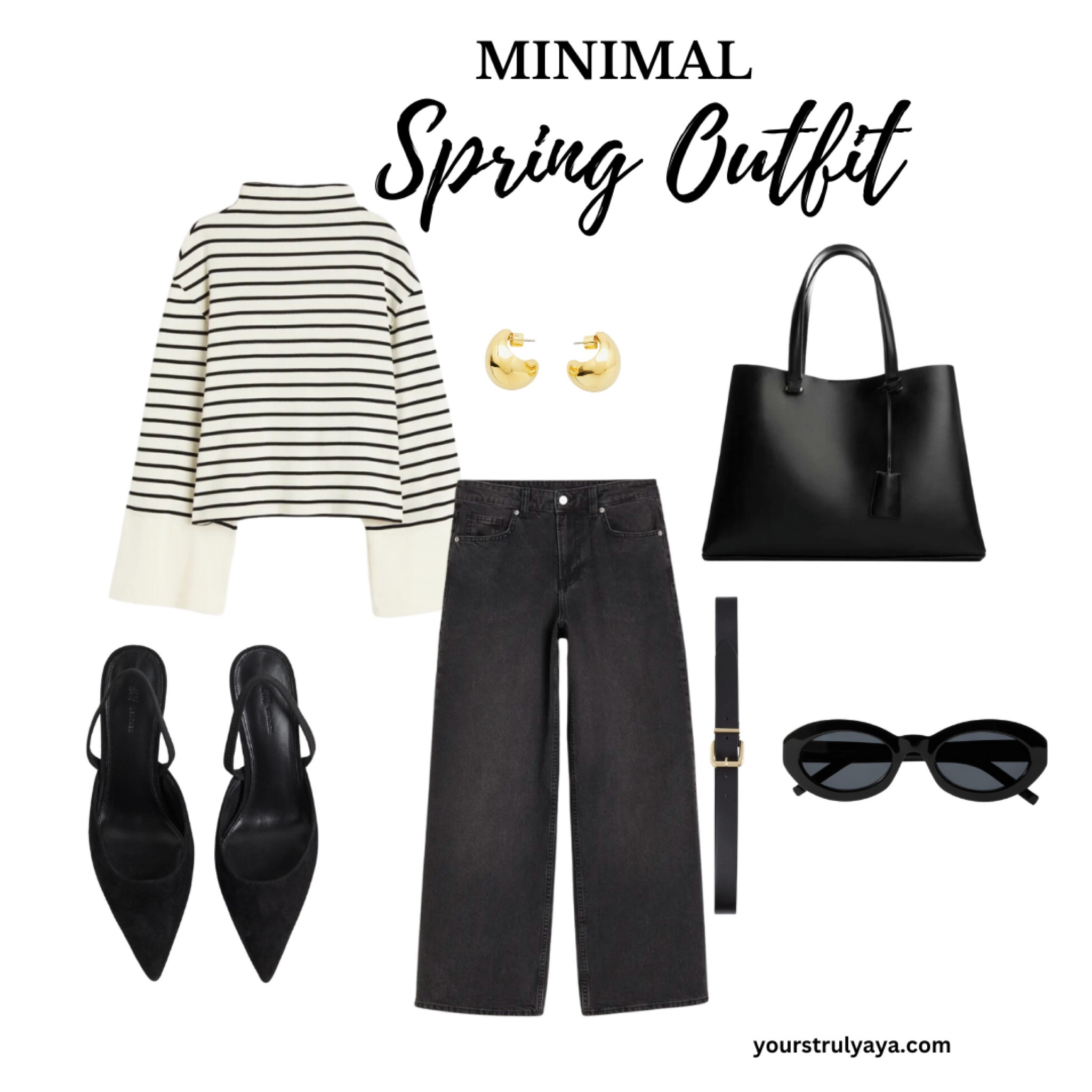 Spring Outfit of the Day featuring Black Denim pants, striped sweater, sling backs heels,shopper bag, gold earrings, sunglasses and belt .

#LTKstyletip #LTKSeasonal #LTKworkwear