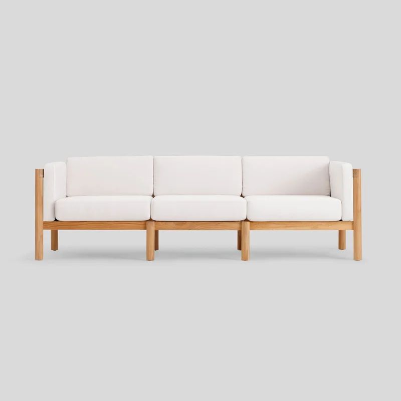 Haven 93'' Wide Outdoor Teak Patio Sofa with Sunbrella Cushions | Wayfair North America