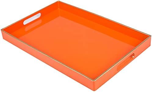 MAONAME Orange Serving Tray with Handles, Modern Decorative Tray for Coffee Table, Plastic Rectan... | Amazon (US)