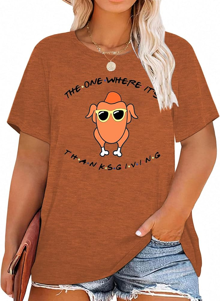 Women Plus Size Thanksgiving Shirt Turkey Graphic Gobble Gobble Thankful Tees Casual Thanksgiving... | Amazon (US)