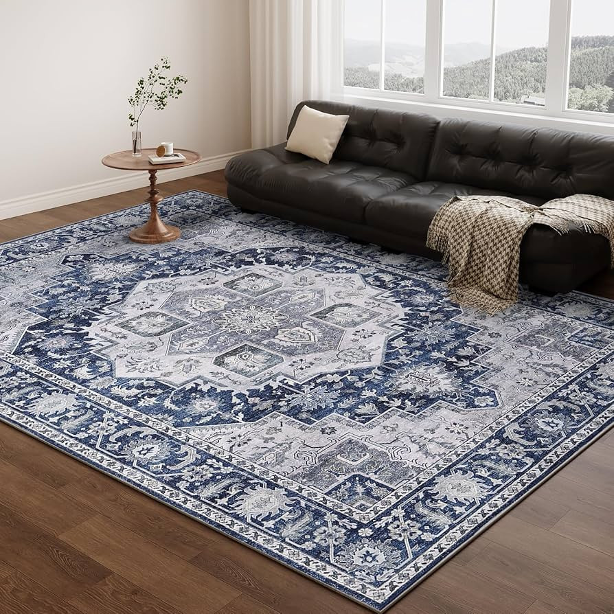 DUKINO 9x12 Rugs for Living Room, Soft Non-Slip Washable Area Rugs, Faux Wool Bedroom Rug with No... | Amazon (US)