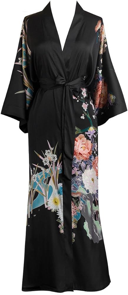 Women's Charmeuse Kimono Robe Long - Watercolor Floral | Amazon (US)