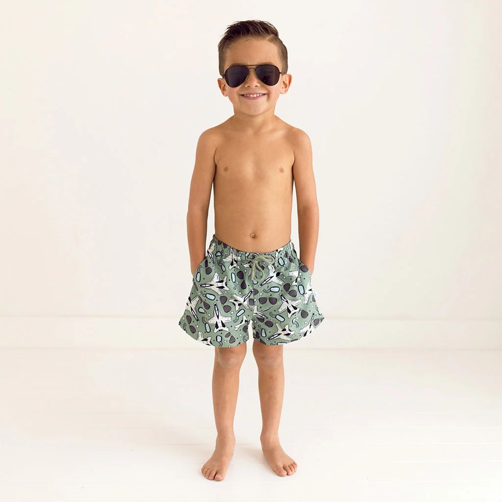 Jet Green Toddler Swim Trunks | Airman | Posh Peanut