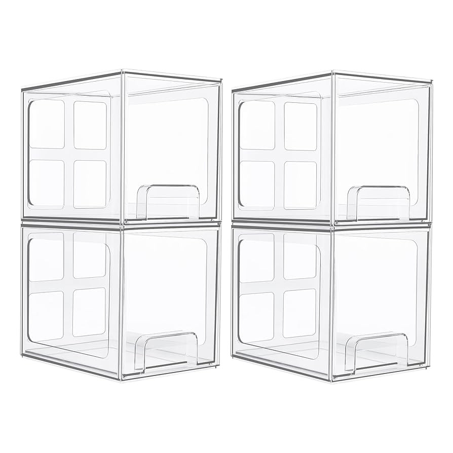Vtopmart 4 Pack Stackable Storage Drawers, 6.6''Tall Acrylic Bathroom Makeup Organizers,Clear Pla... | Amazon (US)