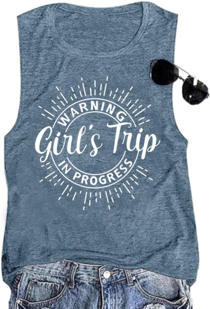 Warning Girls Trip in Progress T-Shirt Shirt Vacation Outfits for Women Holiday Shirts Girls Week... | Amazon (US)
