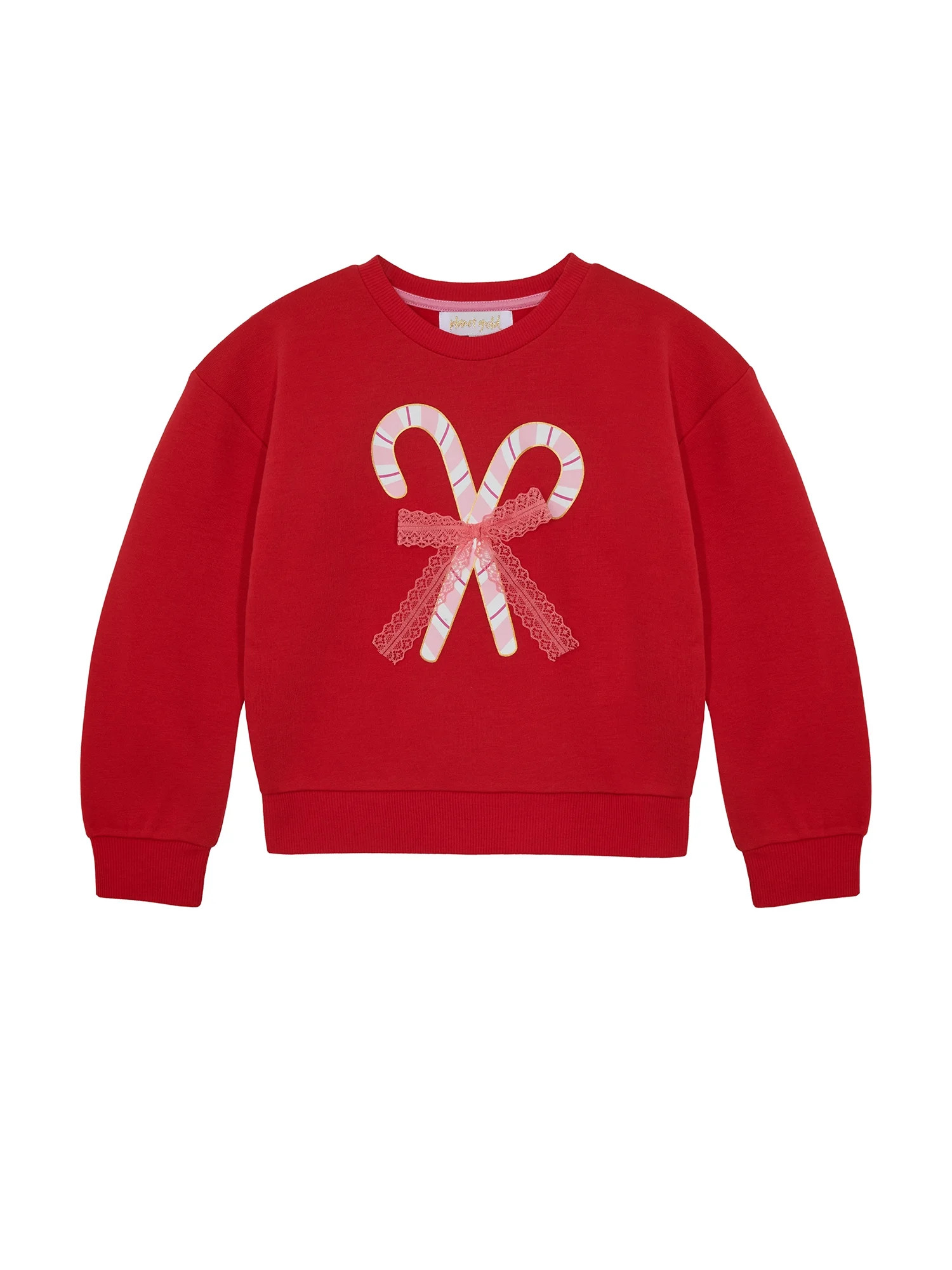 Planet Gold Girl's Holiday Candy Cane Sweatshirt, Sizes 4-18 | Walmart (US)
