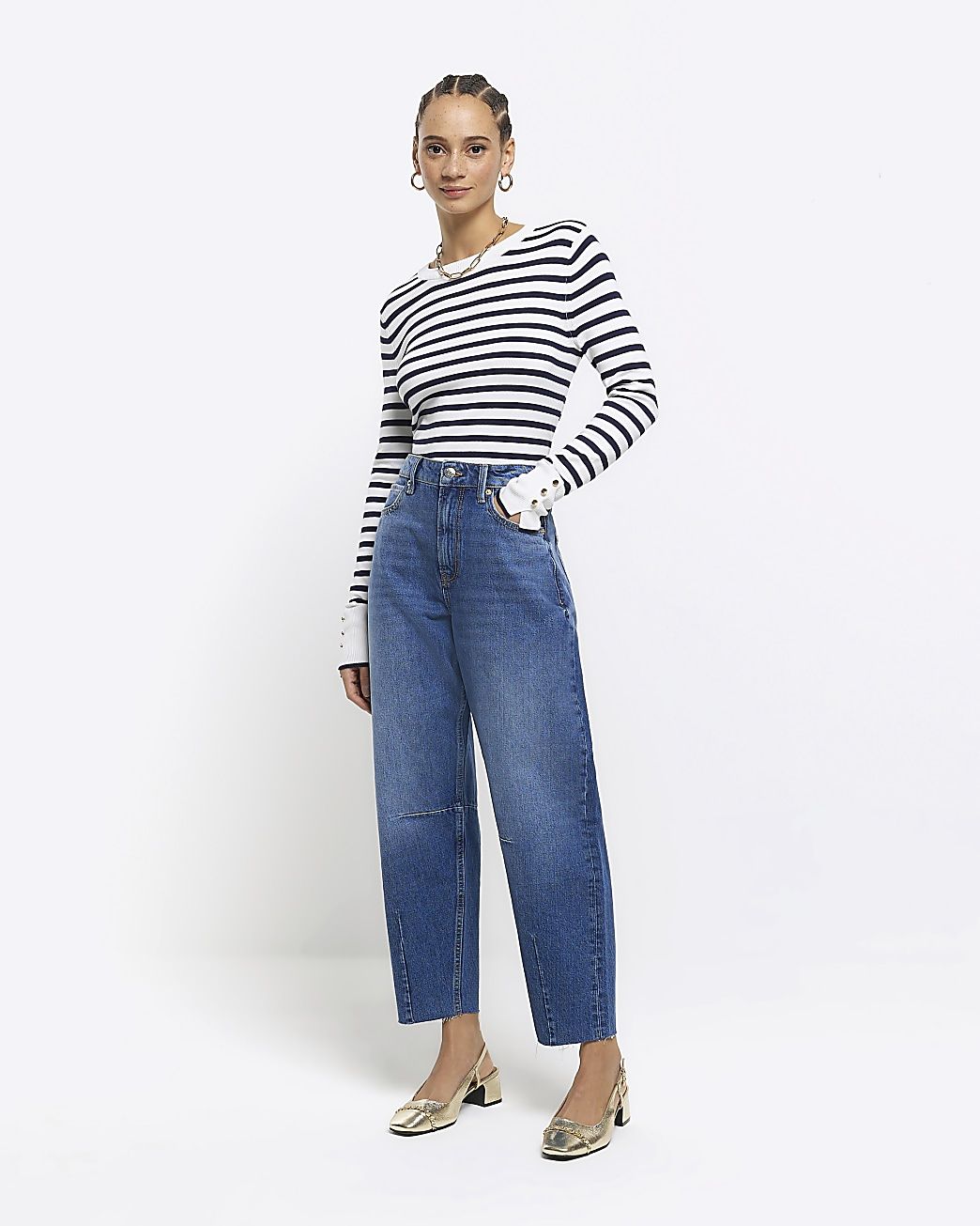 Blue high waisted tapered jeans | River Island (UK & IE)