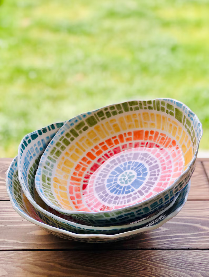 Handmade Mosaic Ceramic Bowl - Etsy | Etsy (US)