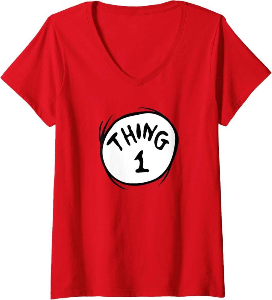 Womens Dr. Seuss Thing 1 Emblem V-Neck T-Shirt | Amazon (US)