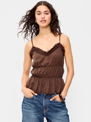Lace-Trim Smocked-Waist Tank Top | Old Navy (US)
