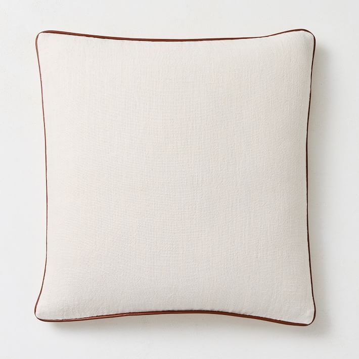 Linen Cotton Chambray w/ Leather Trim Pillow Cover | West Elm (US)