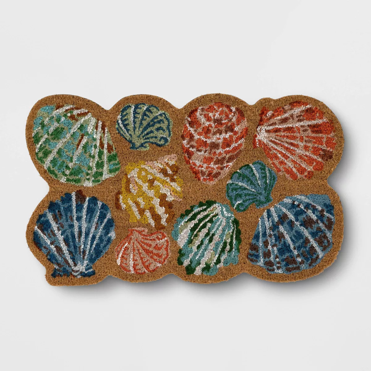 1'6"x2'6" Shell Scalloped Tufted Outdoor Coir Doormat Coral Orange/Blue - Threshold™ | Target