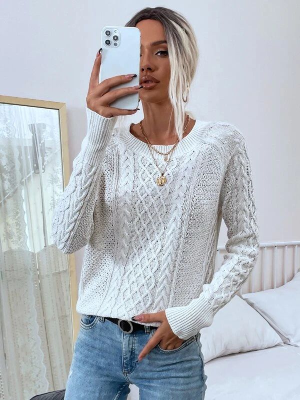 Raglan Sleeve Cable Knit Sweater | SHEIN