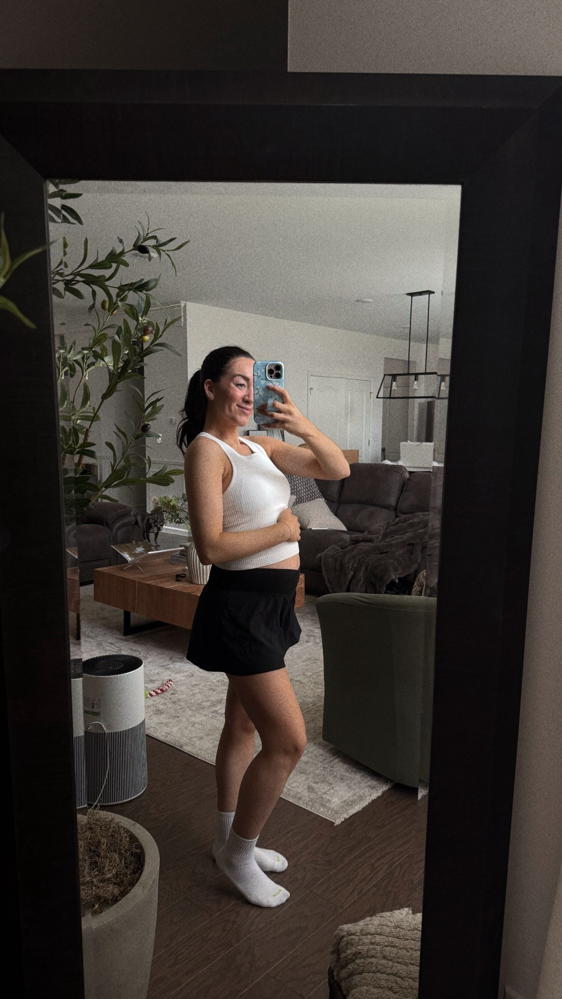 These shorts have been amazing during my second trimester! I sized up to a medium for pregnancy. I’m usually a small in this brand. Will probably need to size up in the top soon (wearing a size small)

#LTKootd #LTKBump