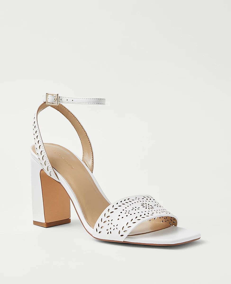 Perforated Leather High Block Heel Sandals | Ann Taylor (US)