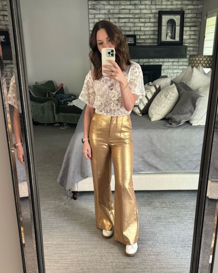 Dressed down these gold pants for a day time streetwear look. 
(My exact pants are sold out but I linked similar)  

#LTKSeasonal #LTKStyleTip #LTKOver40