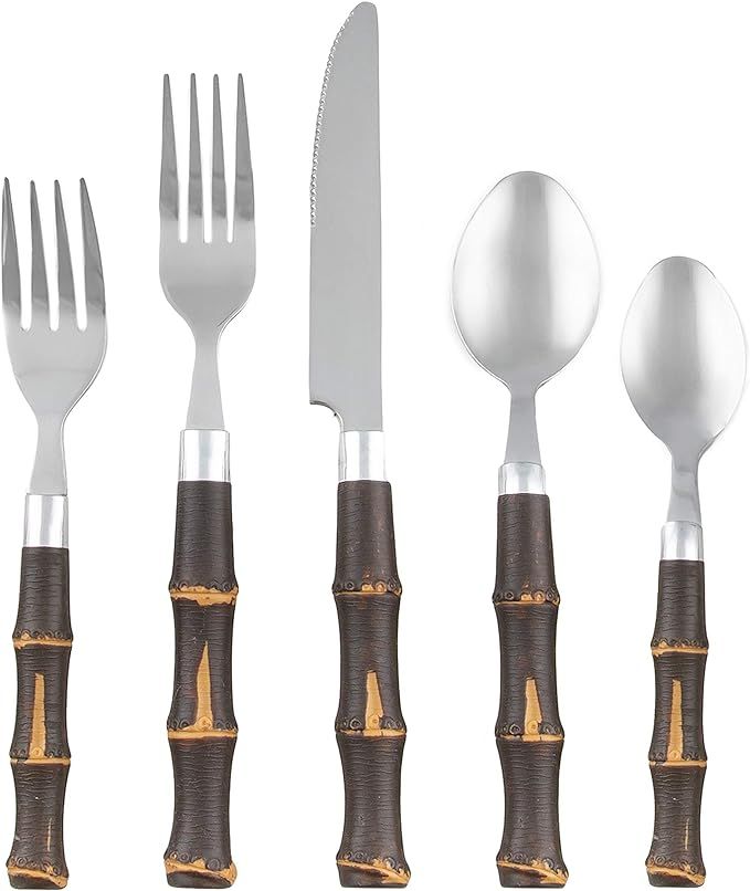 Cambridge Silversmiths 20-Piece Estelle Bamboo Flatware Set, Silver | Amazon (US)