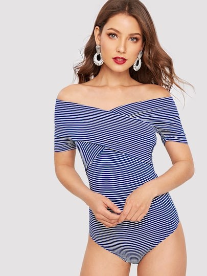 Cross Wrap Off Shoulder Slim Fitted Bodysuit | SHEIN