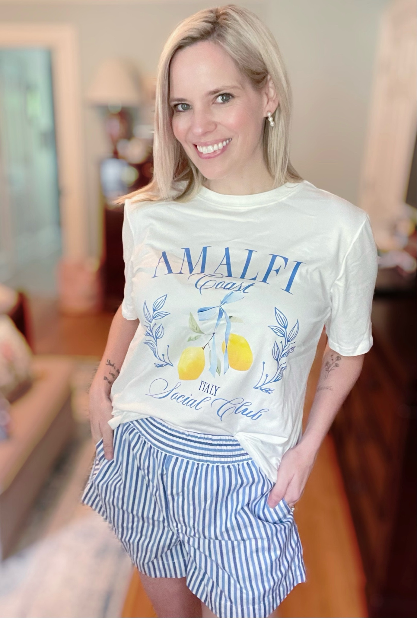 Amalfi t-shirt, preppy t-shirt, grandmillennial tee, striped shorts 

#LTKOver40 #LTKFindsUnder100 #LTKFindsUnder50