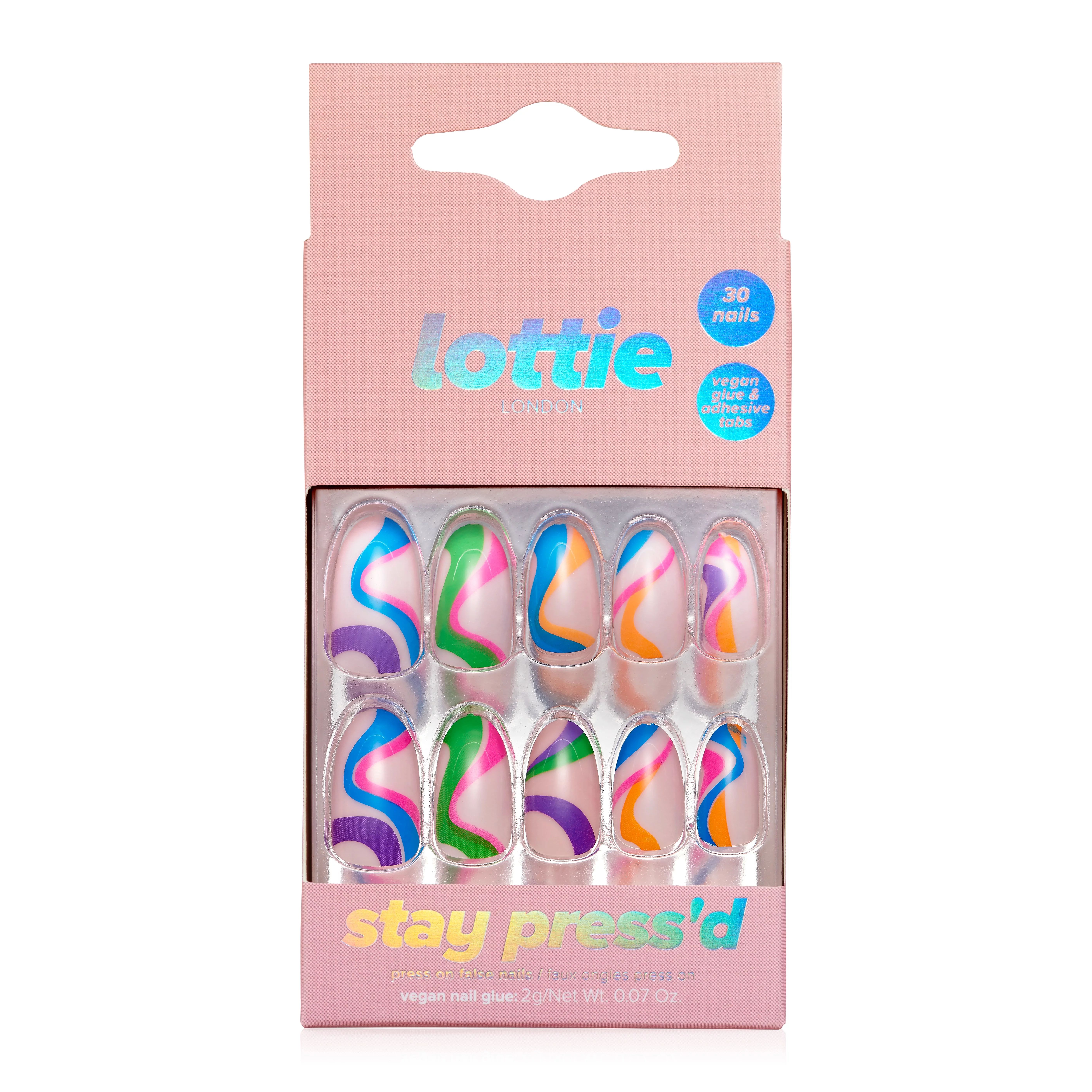 Lottie London Stay Press'd, Press On Nails Set, -Almond shape, Swirls on Swirls , 30 nails | Walmart (US)