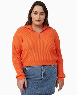 Trendy Plus Size Crop Rib Zip Collar Sweater | Macys (US)