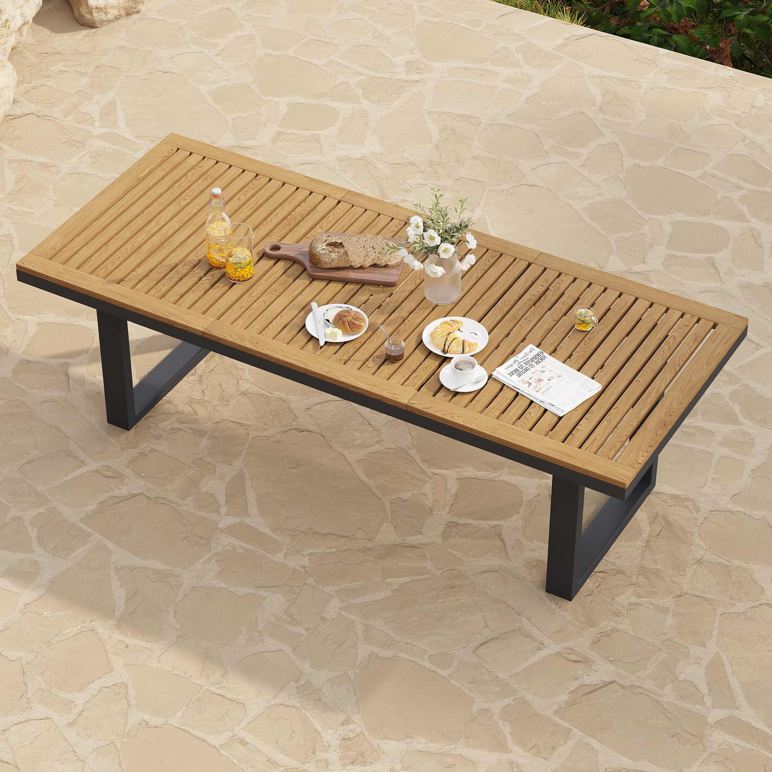Tevara Outdoor Teak & Aluminum Dining Table In Gray, Seats 6-8 | Homary
