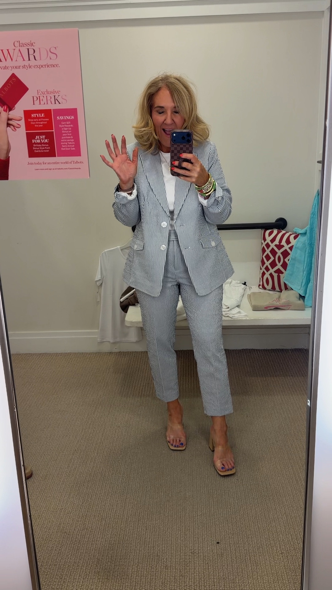 Seersucker suit is coming to London! I’ll style it casually with sneakers 
Blazer 10 petite 
Pants 8 petite (I still might order the 6 
reg but no store near me had them) Fantastic quality
20% off my bracelets code NANETTE20

#LTKOver40 #LTKPetite #LTKWorkwear