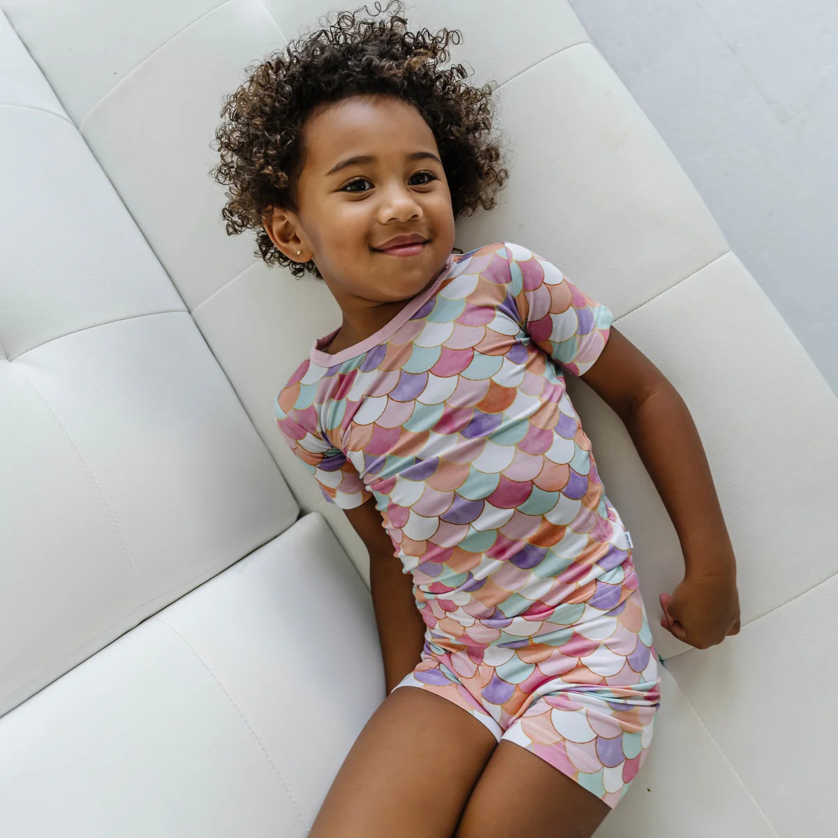 Mermaid Scales Two-Piece Short Sleeve & Shorts Bamboo Viscose Pajama Set | Little Sleepies
