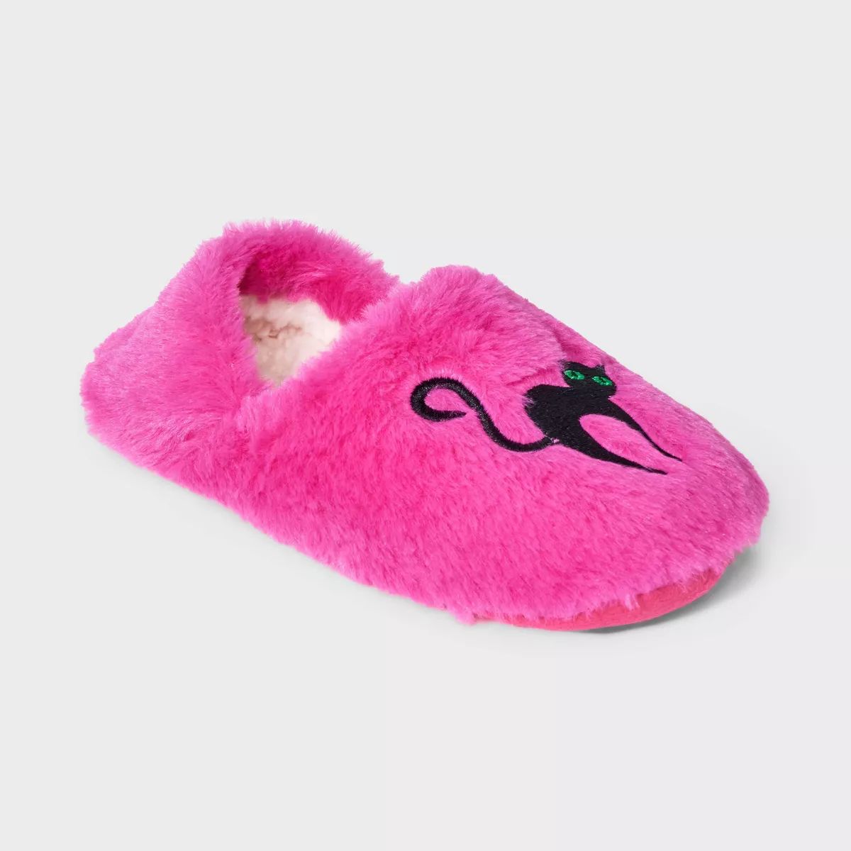 Women's Cat Embroidered Halloween Faux Fur Pull-On Slipper Socks with Grippers - Hyde & EEK! Bout... | Target