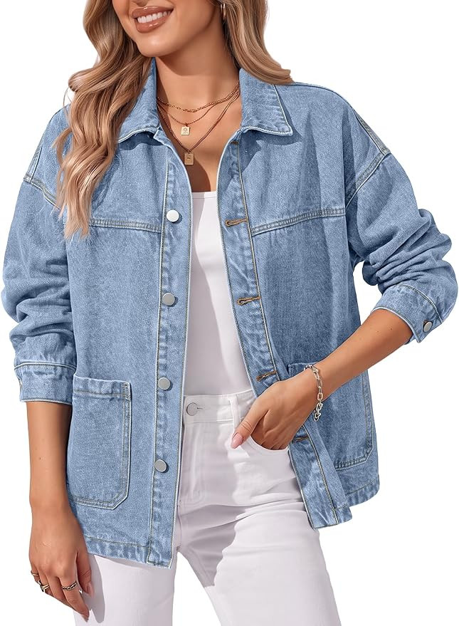Trendy Queen Womens Oversized Jean Jacket Boyfriend Denim Shacket Outfits | Amazon (US)