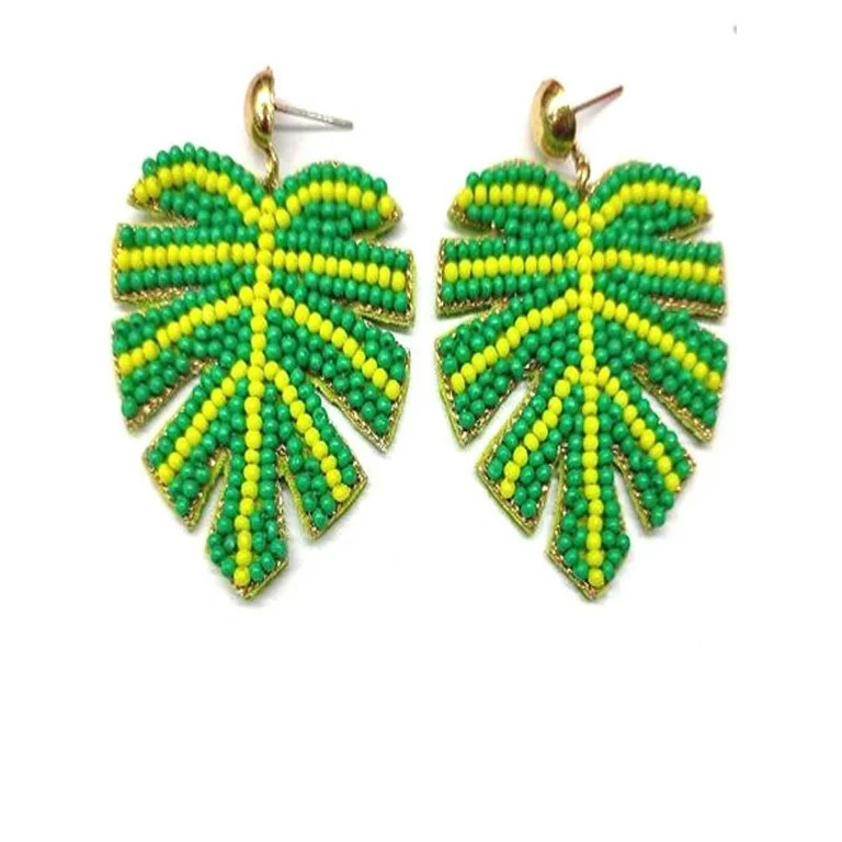 Time and Tru Women's Beaded Jungle Leaf Earrings | Walmart (US)